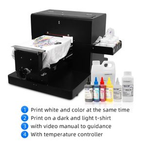 Impressoras DTG Impressora A4 Tamanho 6 Cores Flatbed Roupas Escuras e Luz Direto para T-shirt de vestuário Máquina de impressão com tinta têxtil