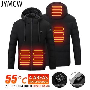 Erkekler USB akıllı elektrikli ısıtmalı ceket pamuklu ceket kış kalınlaşmış kapşonlu açık yürüyüş kayak giyim 4 ısıtma ceket 220124