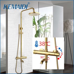 Kemaidi Gold Water System 38 Термостатическая ванна Набор квадратных осадков Верх Топ Душевой кран LJ201211