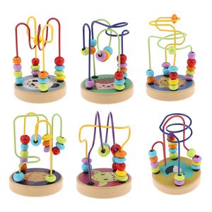 Renkli Karikatür Ahşap Boncuk Labirenti Rulo Coaster Etkinlik Küp Eğitim Abaküs Boncuk Daire Oyuncaklar Çocuklar için Boddlers Çocuklar LJ201113