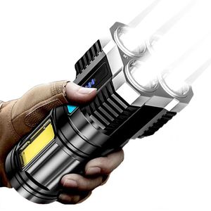 4-core Super Bright Flashlight Rechargeable Outdoor Multi-function P1000 Led Long-range Spotlight Battery Display COB Light