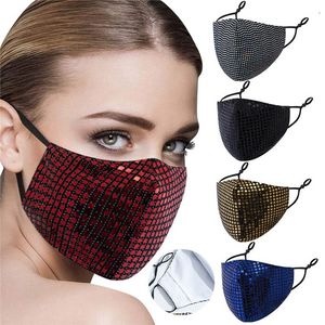 Yüz Maskeleri Moda Bling Parti Pullu Glitter Shining Lüks Yıkanabilir Kullanımlık Yetişkin Masquerade Ayarlanabilir Nefes Rhinestone Maske Kadınlar için Kulak Döngüleri ile