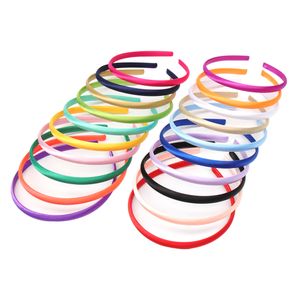 100 adet / grup Çocuk Kızlar Için Katı Saten Kaplı Kafa Bandı 10mm Genişlik Şeker Renk Hairband Saç Aksesuarları Saç Hoop LJ200903