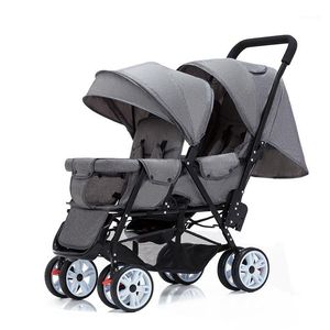 O carrinho de bebê gêmeo pode sentar e deitar carrinho de bebê de quatro rodas Highland Scape Carrinhos leves de assento duplo de 0 a 4 anos