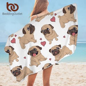 Beddingoutlet Hippi Pug Banyo Havlusu Banyo Mikrofiber Hayvan Karikatür Köpek Plaj Havlusu Yetişkin Sevimli Bulldog Battaniye için 75x150 cm 210318