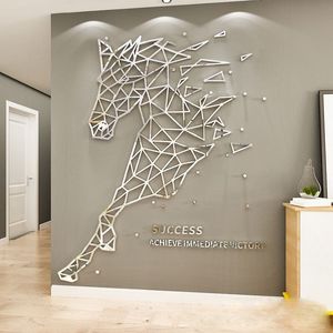 Einfache Linie Pferd Acryl Wandaufkleber 3D DIY Home Decor Wohnzimmer Spiegel Wandaufkleber Mode Kreativität Home Art Wanddekor LJ201128