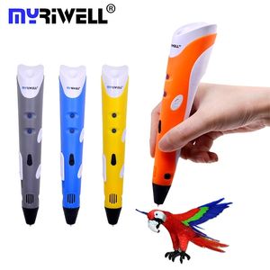 MYRIWELL RP-100A 3D Çizim Kalem DIY Akıllı 3D Yazıcı Baskı Kalem ile Baz / 9 M 1.75mm ABS Filament Çocuklar için Tasarım Boyama 201214
