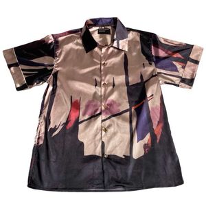 Мужские повседневные рубашки Новый продукт Обрабатывает один кусок Британский стиль ERD меланхолия богатая второго поколения абстрактное искусство живопись маслом с коротким рукавом рубашка