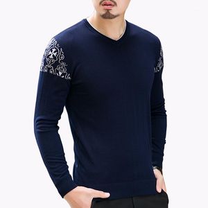 Мужские свитера оптом - 2021 Осенний мужской свитер мода печатает V шеи мужская одежда Trend вскользь удобные пуловеры шерсти 7xl