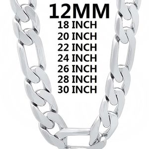 erkekler klasik 12MM Küba zincir 18-30 inç Charm yüksek kalite Moda takı düğün 220209 için katı 925 Gümüş kolye