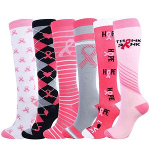 Yeni Renkli Hafif Sıkıştırma Çorap AIDS Moda Trend Şerit içinde Tüp Çorap Mutlu Komik Hemşirelik Sıkıştırma Çorap Pembe Çorap Y1222