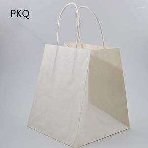 Presente Envoltório 30 Pcs Branco / Brown Kraft Paper Bag Sacos pequenos com alças Cookie de cozimento / empacotamento de pão Takeaway 15x15x17cm1