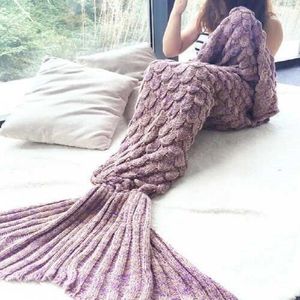 CAMMITEVER 17 Colors Mermaid Blanket Blankets Knitting Fish Tail Blanket Sofa Cover Birthday Gifts For Girls 201128