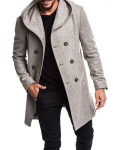 Мужская траншея пальто Zogaa 2021 мужское пальто Длинные шерстяные пальто с двубортными осенью с капюшоном мужская ветровка повседневная куртка