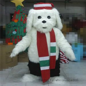 Maskot KostümleriFlufy Beyaz Köpek Güzel Maskot Kostüm Takım Elbise En Popüler İyi Fursuit Kıyafetler Karnaval Cadılar Bayramı Xmas Reklam Giysileri