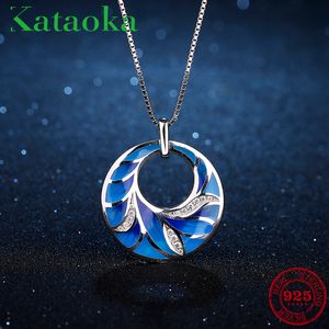 Blue Pavão Pena Moda Enamel Mulheres Jóias Pingente Colar Real 925 Sterling Silver Charms Zirconia Party Q0531