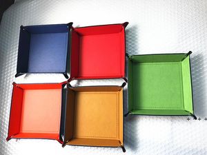 Foldable Storage Box PU Leather Square Tray for Dice Table Games Key Wallet Coin Box Tray Desktop Storage Box Trays Decorative RRD13407
