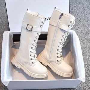 Botas de couro para crianças para meninas meninos altos mid-bezerro primavera outono inverno moda sólida cores antiderrapante longa neve