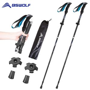 BSWOLF 2Pcs Ultralight Trekking Poles Walking Sticks Hiking Canes Folding Aluminum Pole Nodic 220104