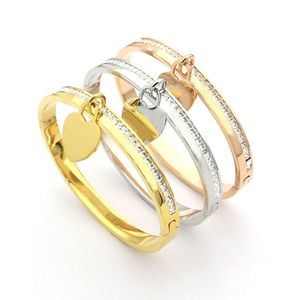 Aço inoxidável moda t palavra única linha diamante pulseira único pêssego pulseira pulseira 18k ouro prata senhora bracelete para mulher