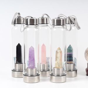 Портативная утекание натурального кристаллического стекла бутылка воды 14 стилей нефритовые стеклянные бутылки с на обоих концах