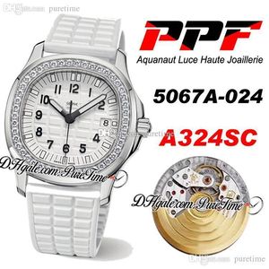 PPF 5067A-024 A324SC Haute Joaillerie Bayanlar İzle Womens Saatler Elmas Çerçeve Beyaz Doku Dial Kauçuk En Iyi Baskı PTPP Puretime C3