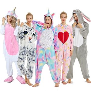 Yetişkinler Hayvan Kigurumi Kadınlar Pijama Flanel Pijama Cosplay Kış Unisex Unicornio Dikiş Karikatür Unicorn Pijama Setleri Y200708
