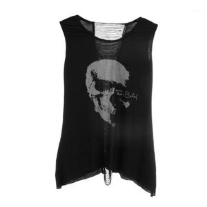 Kadın T-shirt Toptan-1 Adet Moda 2021 Yaz T Gömlek Vintage Püskül Açık Üst Arka Kafatası Punk Singlet Uzun Tee T-Shirt, Seksi Lady Top1