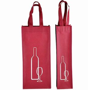 Taşınabilir dokunmamış kumaş kırmızı şarap saklama çantası bir / çift şişeler şarap paketi hediye parti ambalaj çanta