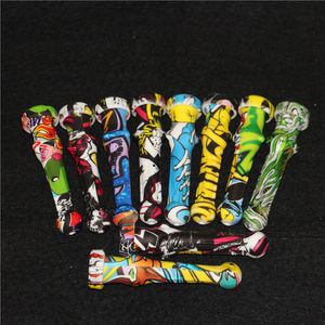 fumando água impressa de 14 mm de silicone de design simples néctar com aço inoxidável ou queimador de óleo de tubo de ponta de titânio para cera