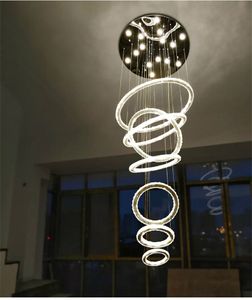 Большое светодиодное освещение люстры для лестницы роскошные кольца современные кристаллические лампы гостиная гостиница Hall Hall Cristal Lustres
