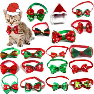 17 Styles Sıcak Satış Kedi ve Köpek Noel Dekorasyon Kolye Takım Kedi ve Köpek Bow Tie ile Yeni Noel Şapka Takım