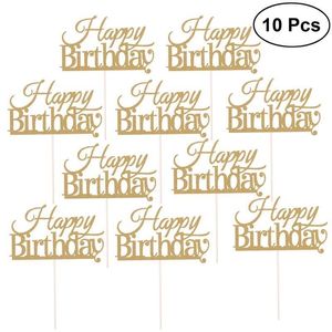 10 Pçs Bolo Topper Glitter Bolo Topper Feliz Aniversário Novo Glitter Cupcake Topper Decoração para Weedding Fontes de festa de aniversário Y200618