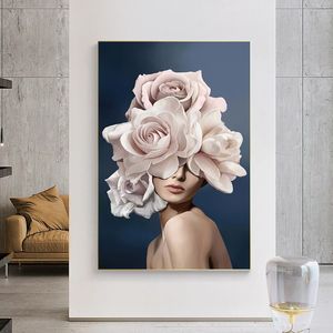 Modern Moda Sanat Çiçek Kız Kadın Baskılar Tuval Boyama Duvar Sanatı Oturma Odası Için Ev Dekorasyon Giriş Resimleri için Seksi Çıplak