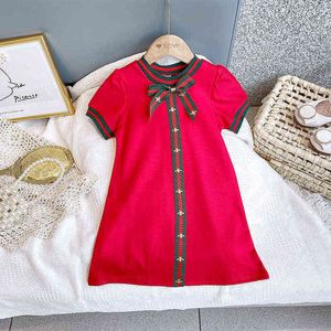 Bebek Kız Giysileri 2021 Yaz Yeni Stil Kadın Bebek Kore Ilmek Elbise Dış Ticaret Çocuk Arı Şerit Elbise 3 Renkler 2-7Y G1218
