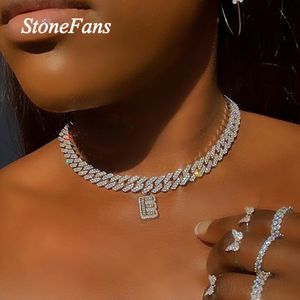 Stonefans 26 Initial Baguette Letter Necklace Stainless Steel for Women Miami Iced Out Cuban Link Chain Pendant Necklace Jewelry Q1121