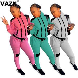 Tracksuits Women Sets 2021 Outono Sexy Lady 3 Cores 2-Piece Conjunto Longo Com Capuz Pullover Pullover Fleece Bolso Calças Preppy Style Sport
