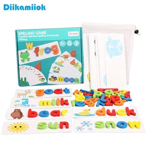 Çocuklar Montessori Büyü Kelime Oyunu Ahşap Oyuncak Erken Öğrenme Yapboz Mektubu Alfabe 3D Bulmaca Bebek Eğitici Oyuncaklar Çocuklar için 201218