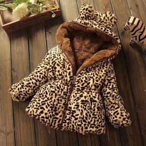 Moda Giysileri Için Bebek Kız Leopar Baskı Ceket Parka Fermuarlı Ve Hood ile Kış Sıcak Giyim 6 9 12 18 24 Ay 2 3 4 Yıl 201106