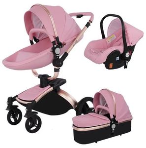 3-in-1 Baby Stroller with PU Leather, Foldable, Landscape Mode, Kinderwagen, Carriage, Car Seat Compatible, Pushchair