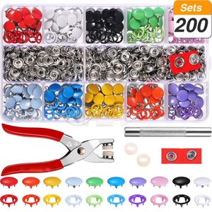 200Pcs Multicolor Prong Snap Buttons + 1pc Plier Metal Fasteners Press Stud Installation Tools For Baby Clothes 9.5mm Y200321