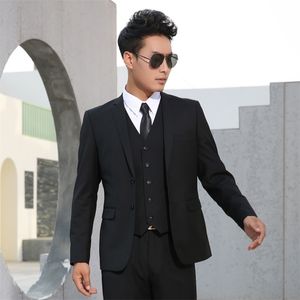 Erkekler Slim Fit İş Resmi Rahat Klasik Takım Elbise Düğün Damat Parti Balo Tek Göğüslü Katı Renk Siyah Gri Donanma Mavi 201106