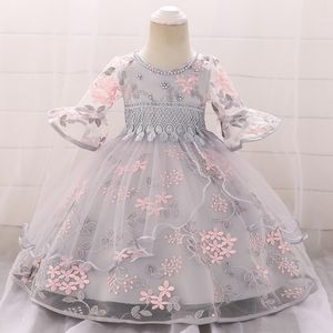 2021 roupas de inverno vestido de bebê vestido longo manga 2 1º vestido de aniversário para menina festa de festa princesa baptismo vestido infantil flor q1223