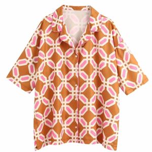 Sıcak Satış Kadınlar Geometrik Baskı Rahat Kimono Bluz Gömlek Kadınlar Chic İş Blusas Homewear Femininas Chemise Tops LJ200813