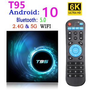 T95 Akıllı Tv Kutusu Android 10 4k 6k 4g 32gb 64gb 2.4g 5g Wifi Bluetooth 5.0 Dört Çekirdekli set üstü kutu medya Oynatıcı