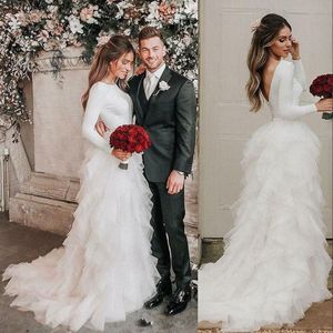 Nuovi abiti a maniche lunghe eleganti a buon mercato abiti country strati a più livelli abiti da sposa di tulle vestidos plus size abiti da sposa boho