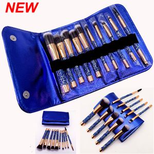 Pincéis de maquiagem Conjunto de 10 PCs Cosméticos Brilhoe Diamante azul com maquia