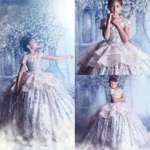 YENİ!!! Prenses Çiçekler Küçük Kızlar Pageant Elbiseler Couture Balo Boncuk Aplike Genç Balo Abiye Düğün Parti Elbise CG001 Için