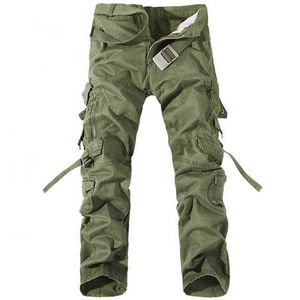 Men Cargo Pants Mens Casual Cotton Trousers Solid Men's Military Pants Overalls Multi Pockets Decoration Plus Size Without Belt G0104