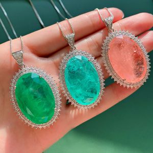 KNRIQUEN 925 Ayar Gümüş 20 * 30mm Paraiba Turmalin Emerald Pembe Kuvars Taş Kolye Kolye Kadınlar Için Güzel Takı Q0531